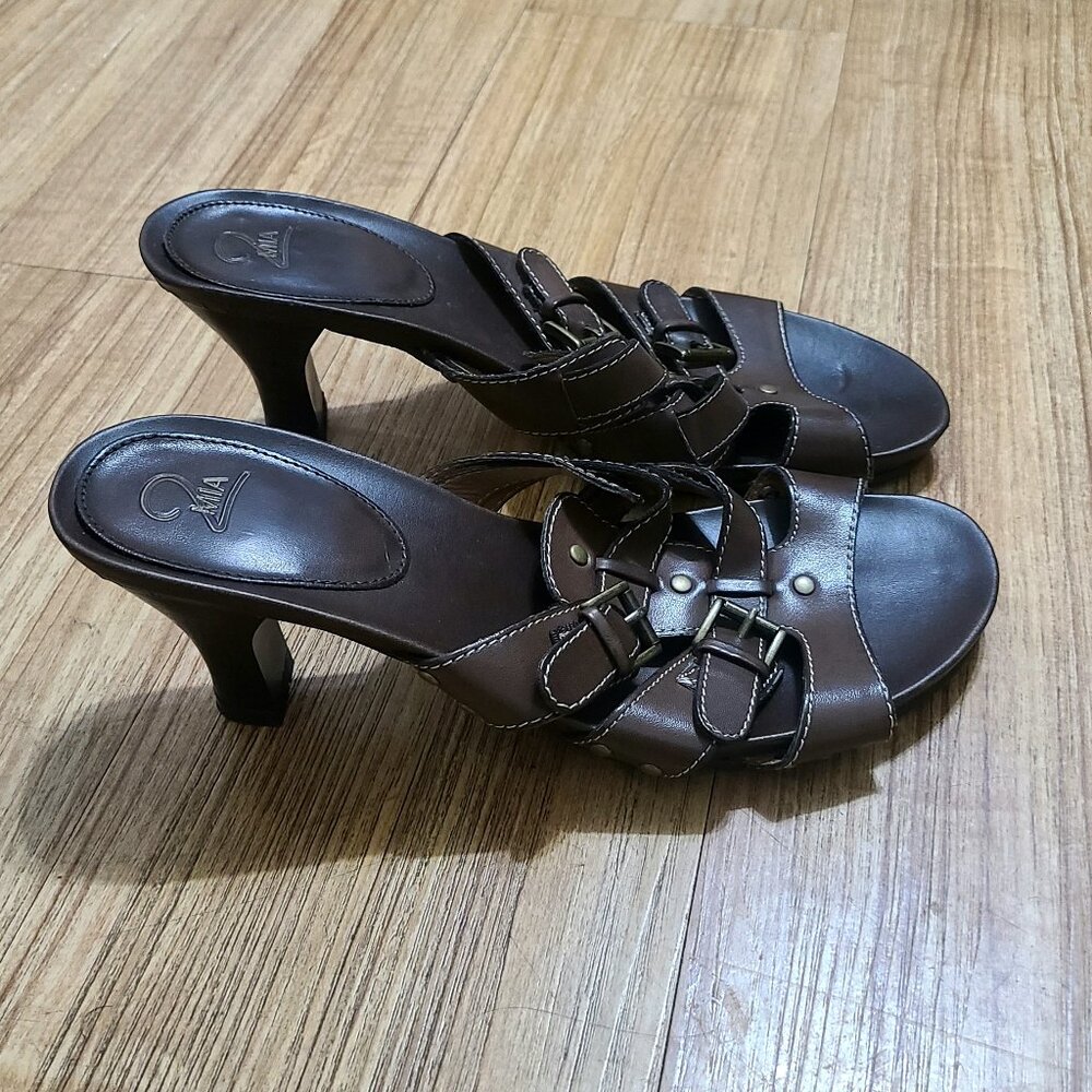 MIA Brown Strappy Buckle Heeled Sandals